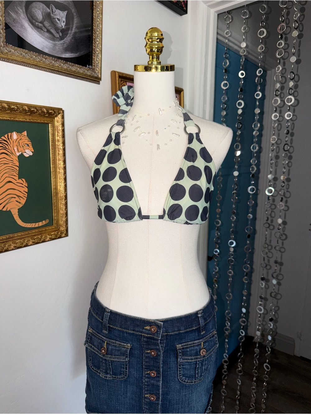 Vintage Y2K Polka Dot Halter Bikini Top
